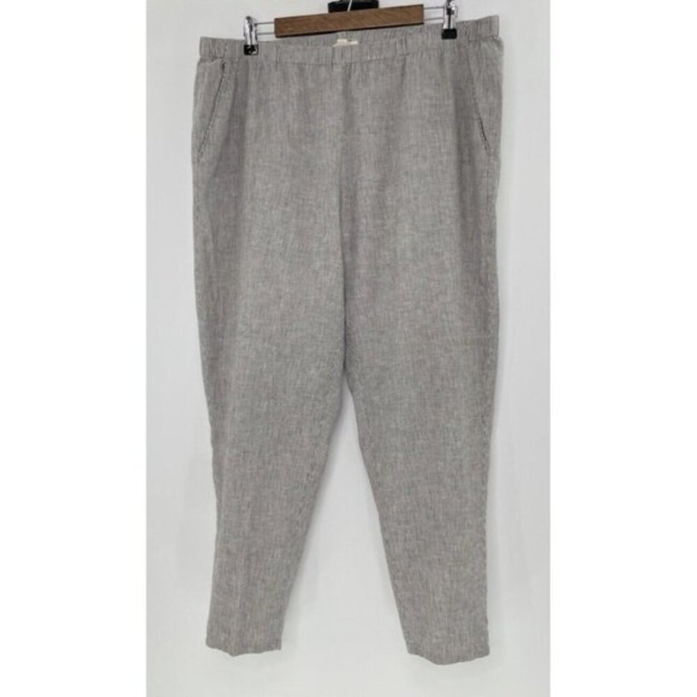 Eileen Fisher Striped Hemp & Organic Cotton Blend Tapered Leg Pull On Pants Sz L